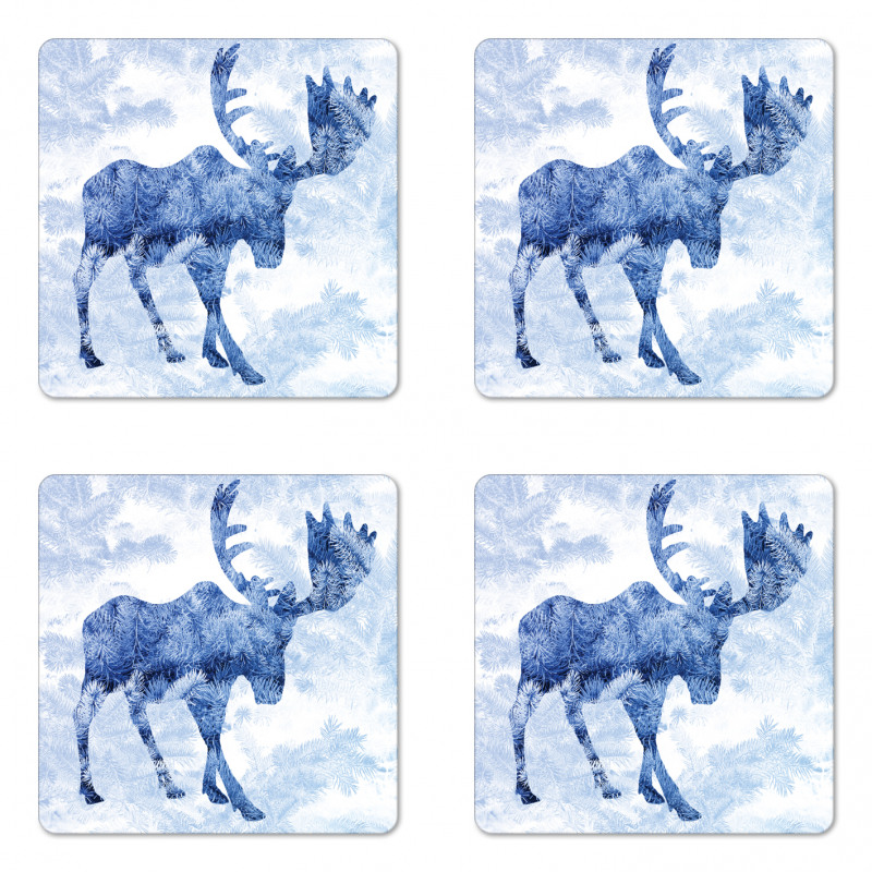 Blue Winter Antlers Tree Coaster Set Of Four