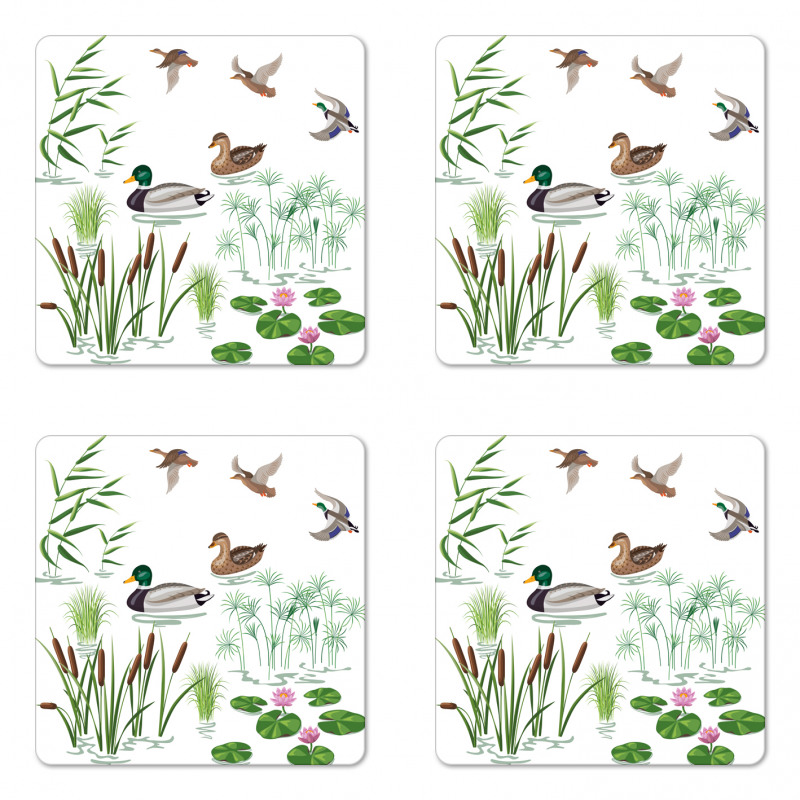 Lake Animals Plants Coaster Set Of Four