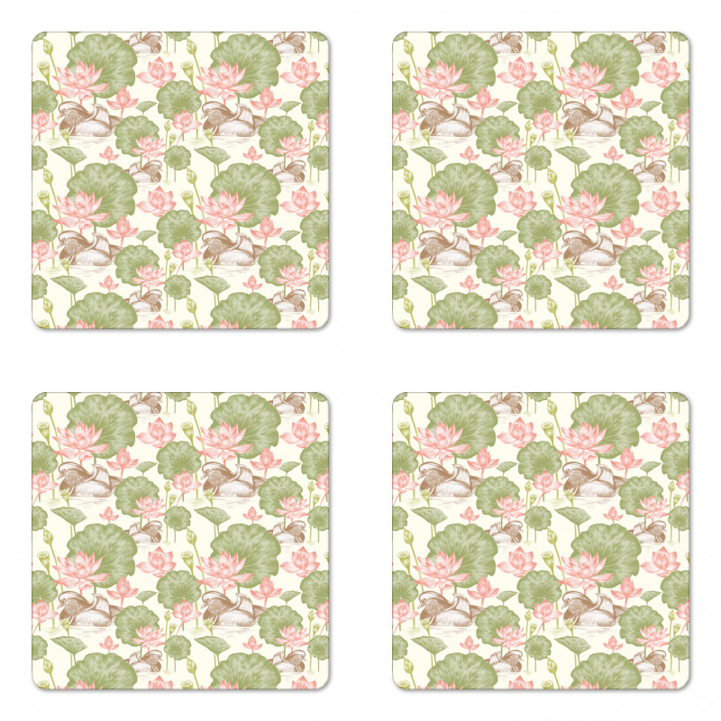 Lotus Flower Pond Lily Coaster Set Of Four