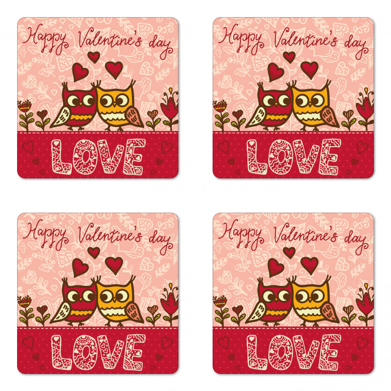 Owls Love Heart Coaster Set Of Four