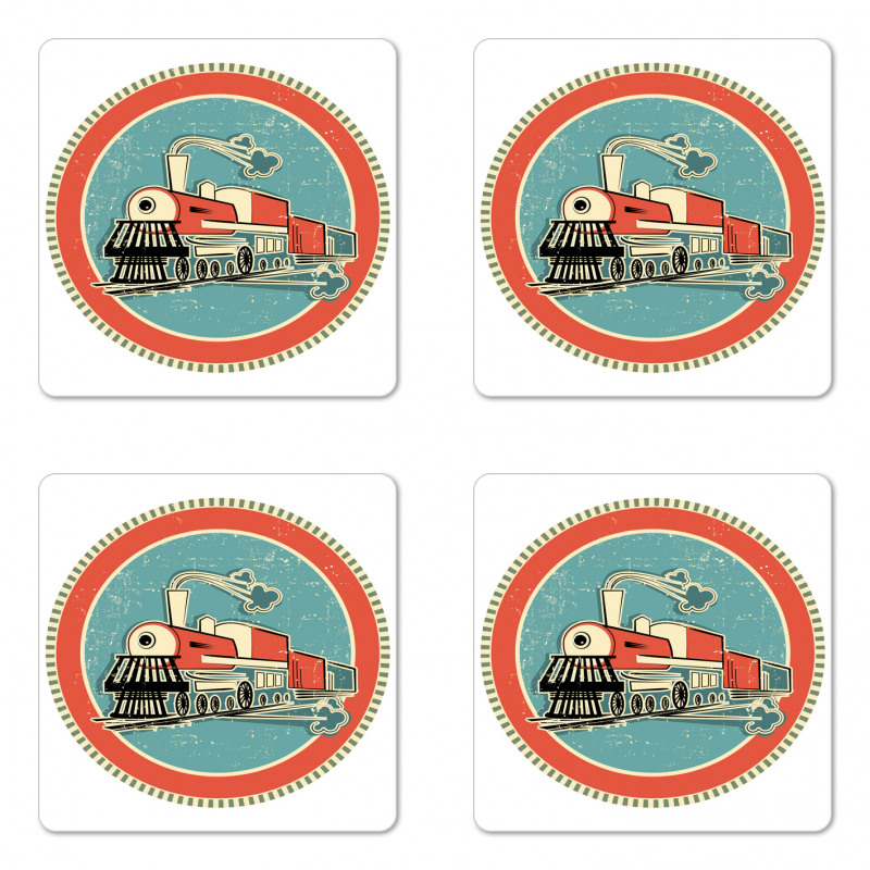 Retro Train Art Coaster Set Of Four