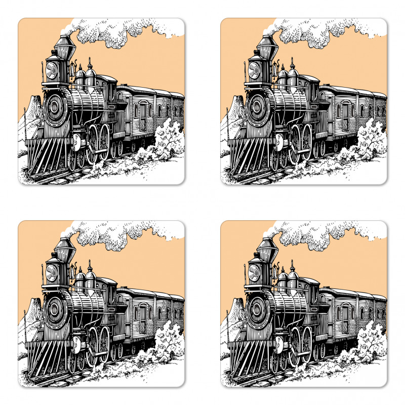 Old Wooden Train Coaster Set Of Four