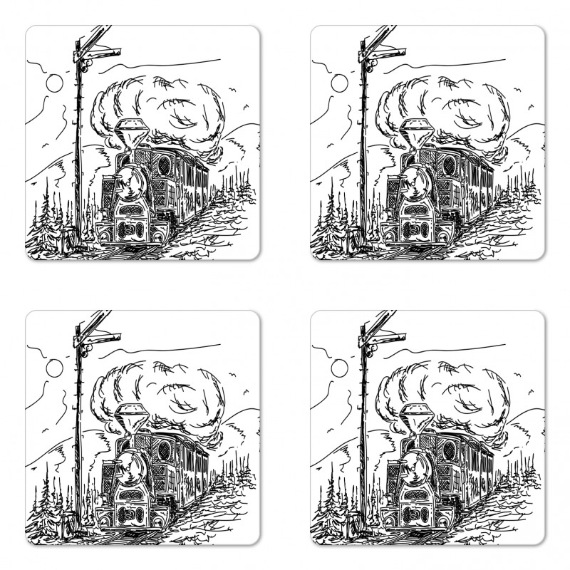 Railroad Drawing Coaster Set Of Four