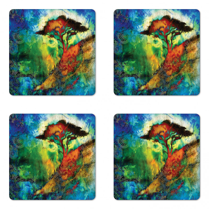 Eastern Grunge Trees Coaster Set Of Four