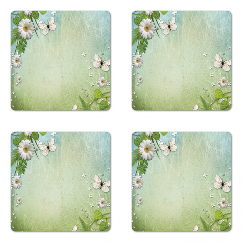 Flowers and Butterflies Coaster Set Of Four