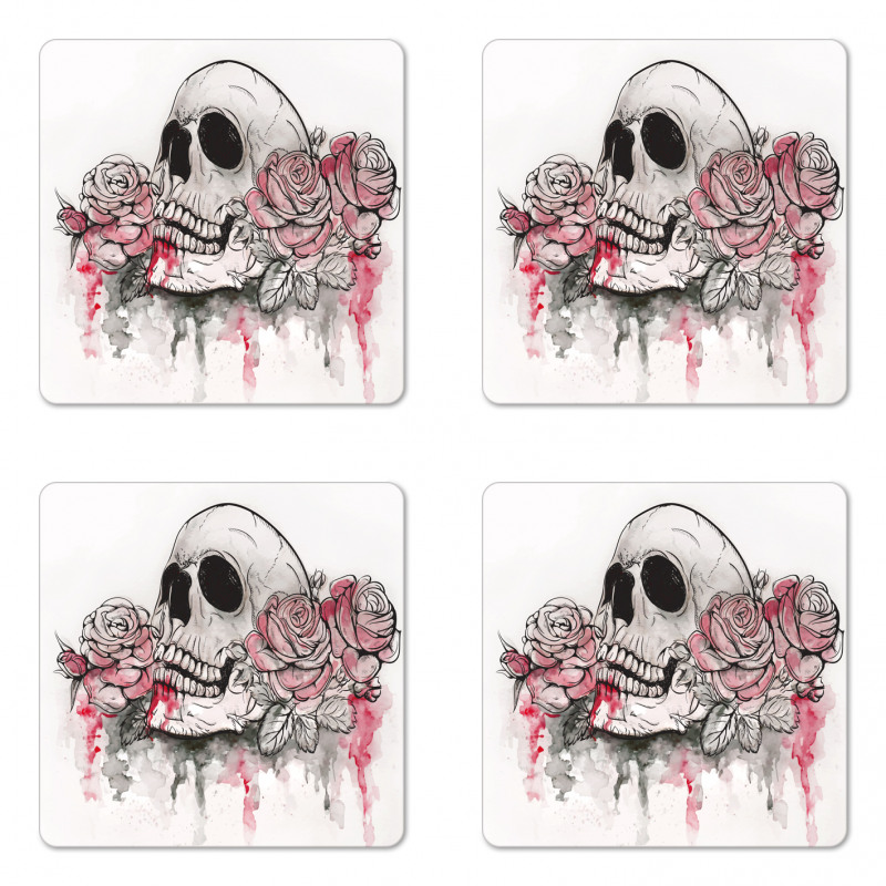 Skull Head Roses Coaster Set Of Four