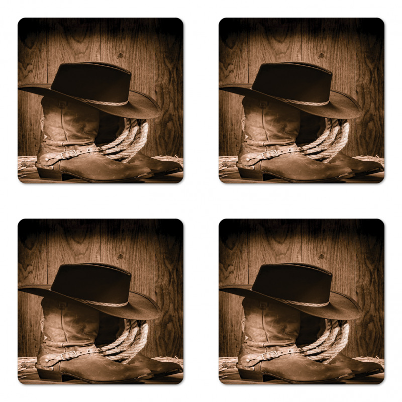 Wild Cowboy Hat Wooden Coaster Set Of Four