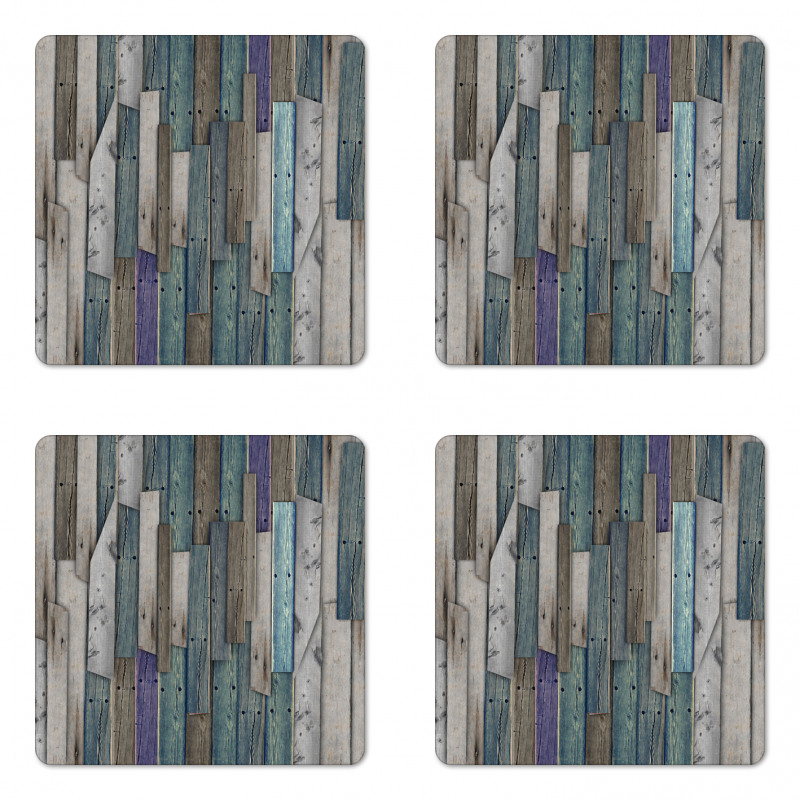 Blue Grey Planks Grunge Coaster Set Of Four