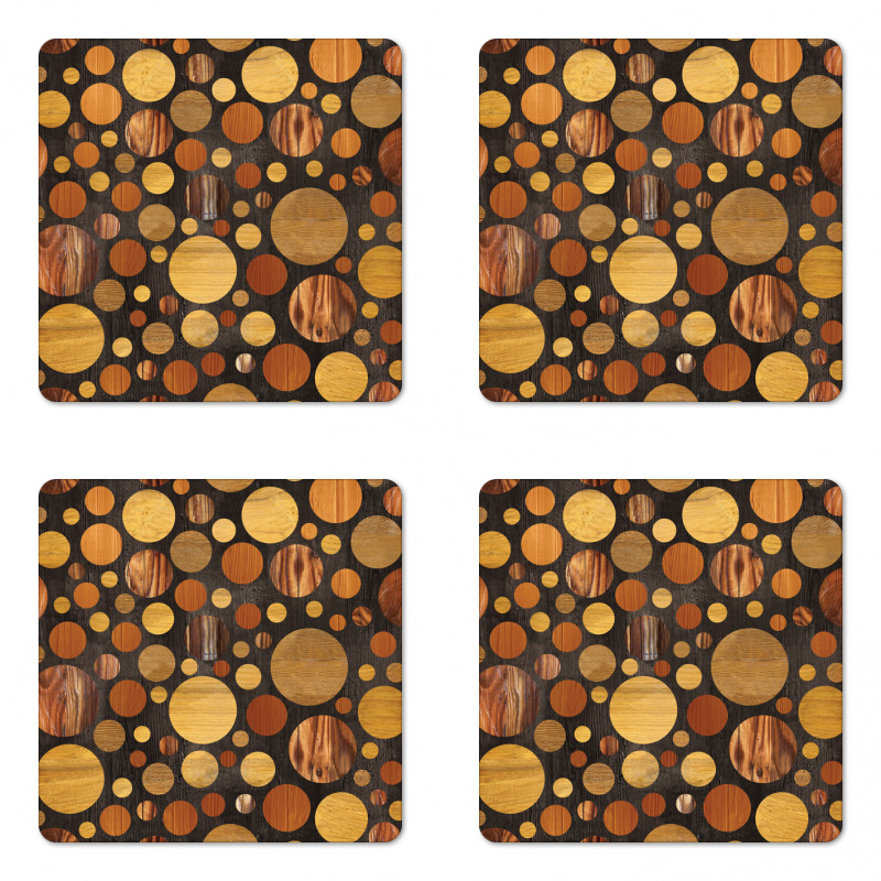 Brown Abstract Circles Coaster Set Of Four
