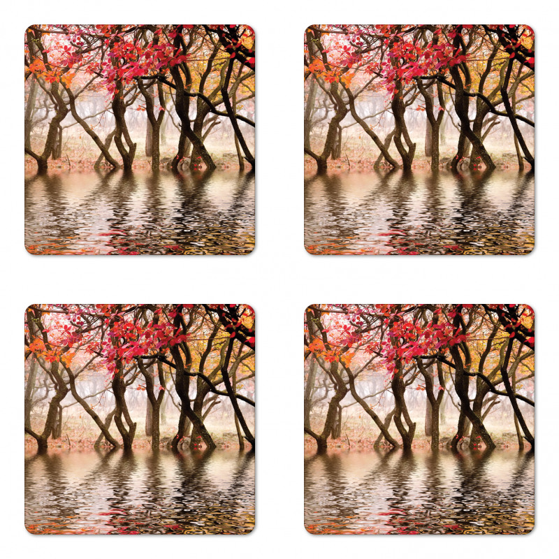 Fall Season River with Trees Coaster Set Of Four