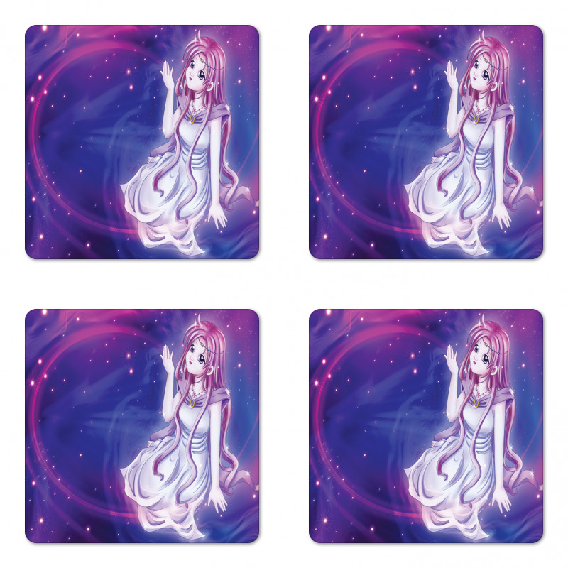 Purple Anime Fairy Sitting Coaster Set Of Four