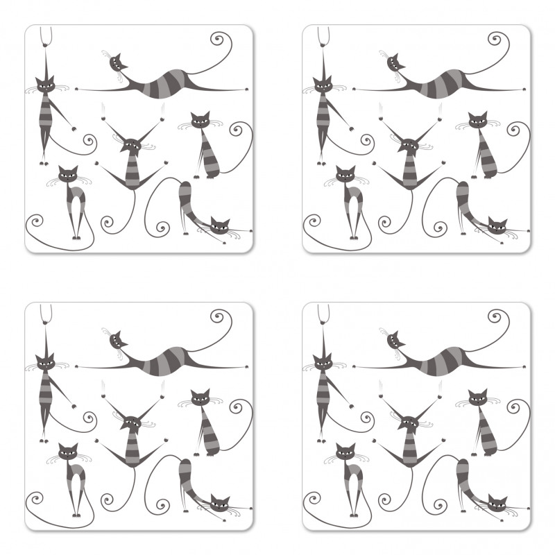 Funny Skinny Striped Cat Coaster Set Of Four