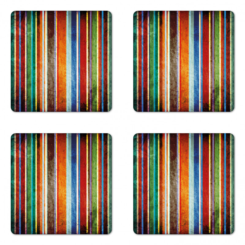 Retro Colorful Bands Coaster Set Of Four