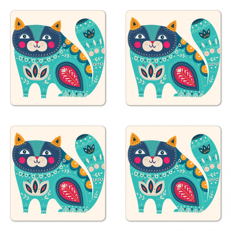 Paisley Style Cat Kitten Coaster Set Of Four
