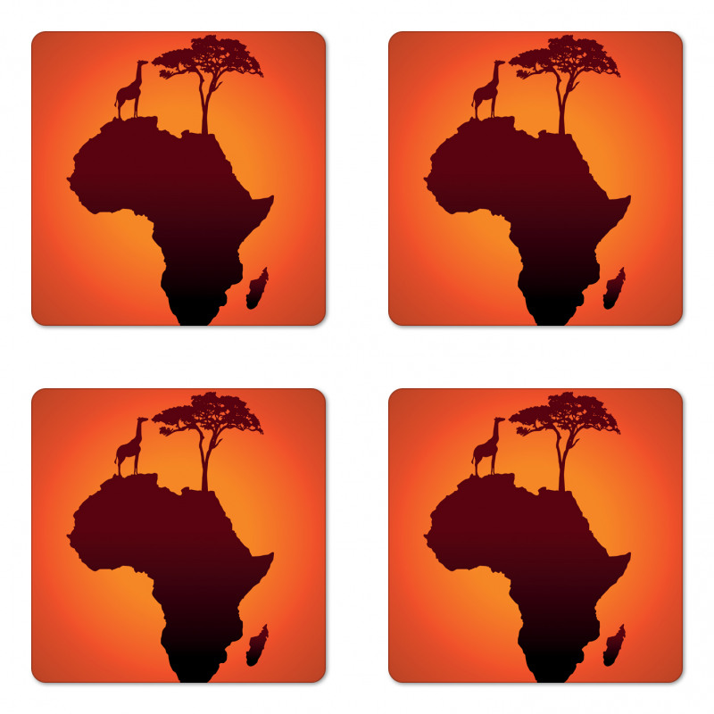 Safari Map with Continent Coaster Set Of Four