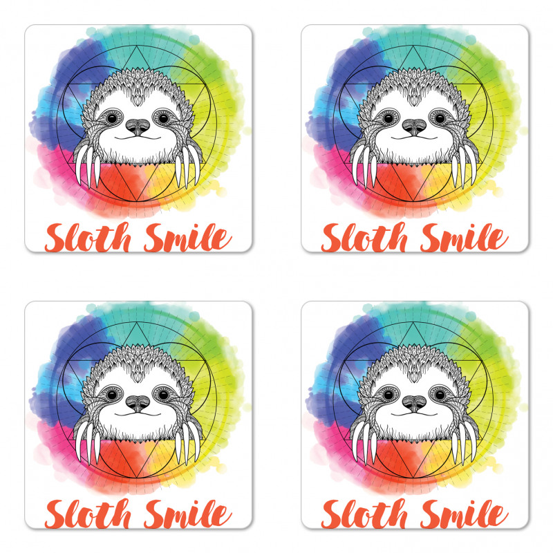 Rainbow Sloth Sketch Coaster Set Of Four