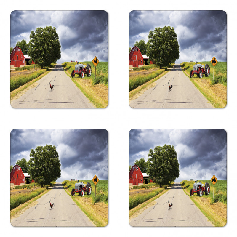 Barn and Tractor on Side Coaster Set Of Four