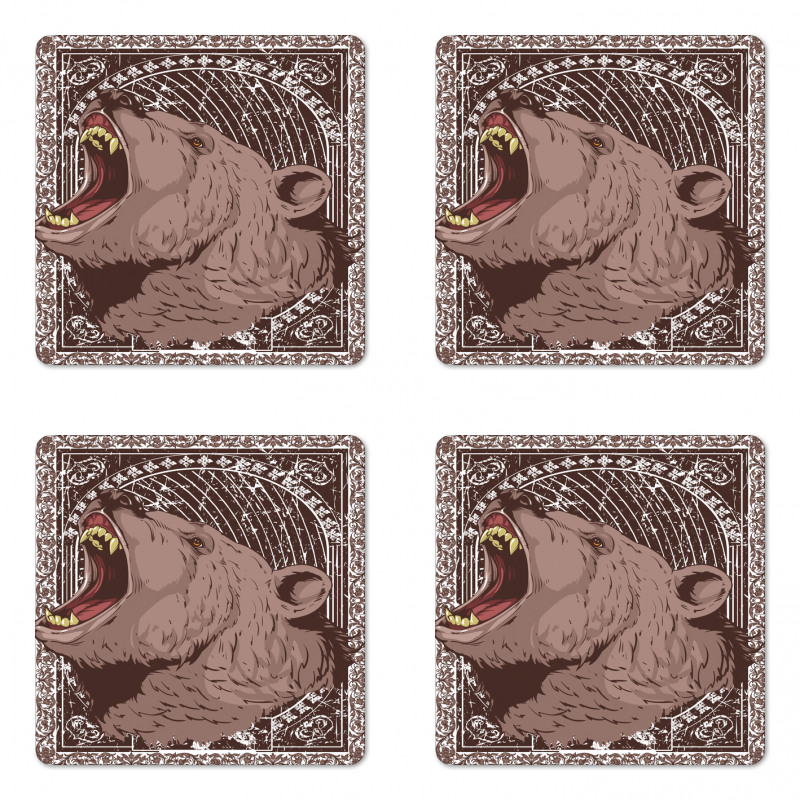 Growling Grizzly Bear Coaster Set Of Four