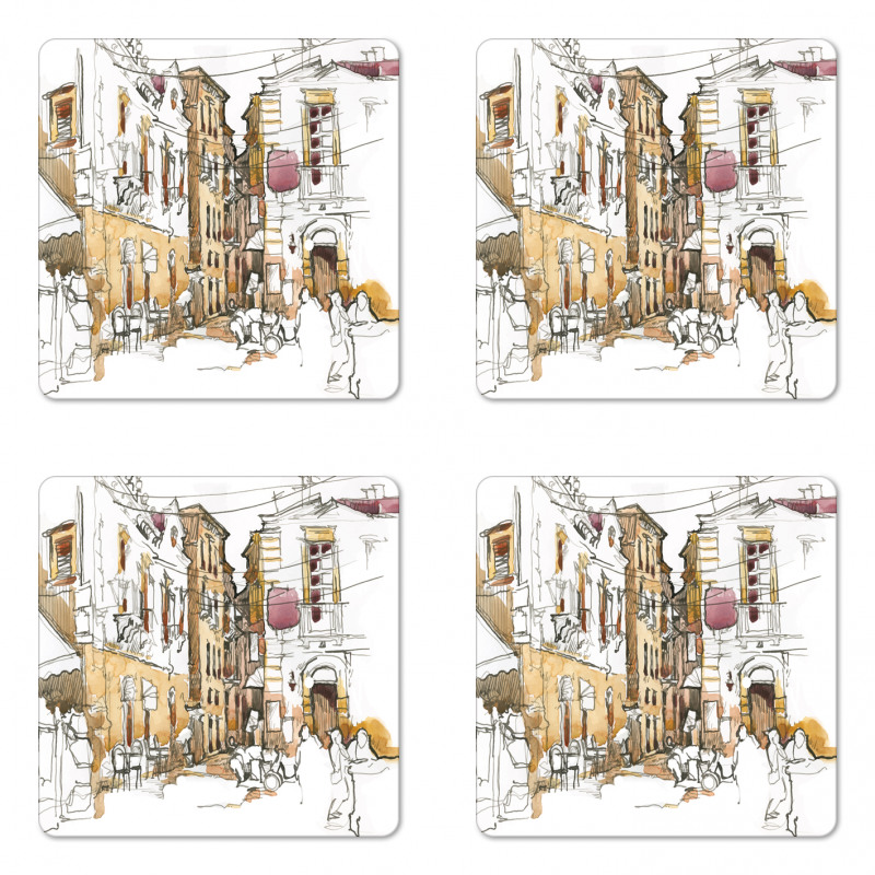 Street Town Sketch Coaster Set Of Four