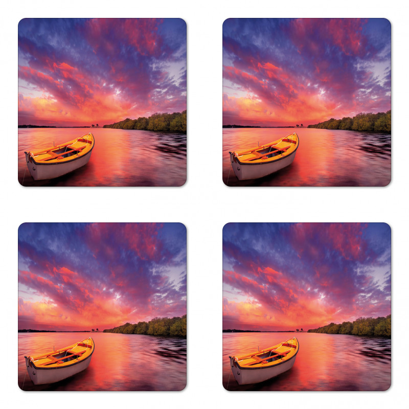 Sea Coast with a Rowboat Coaster Set Of Four