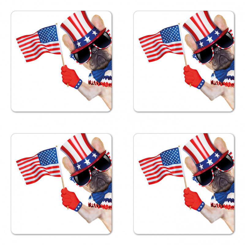 Patriotic Pug Dog Coaster Set Of Four