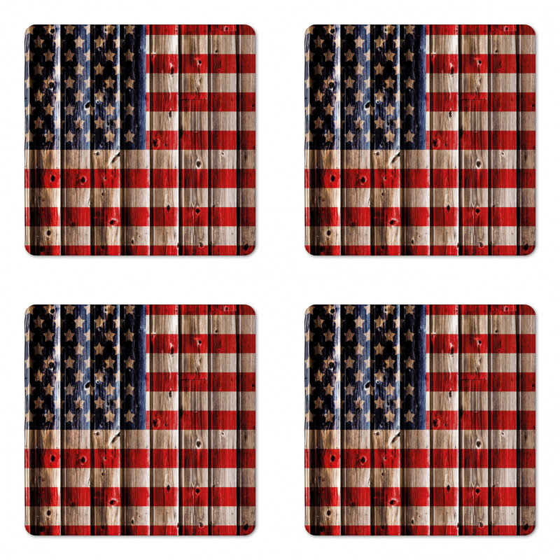 Rustic Flag Design Coaster Set Of Four