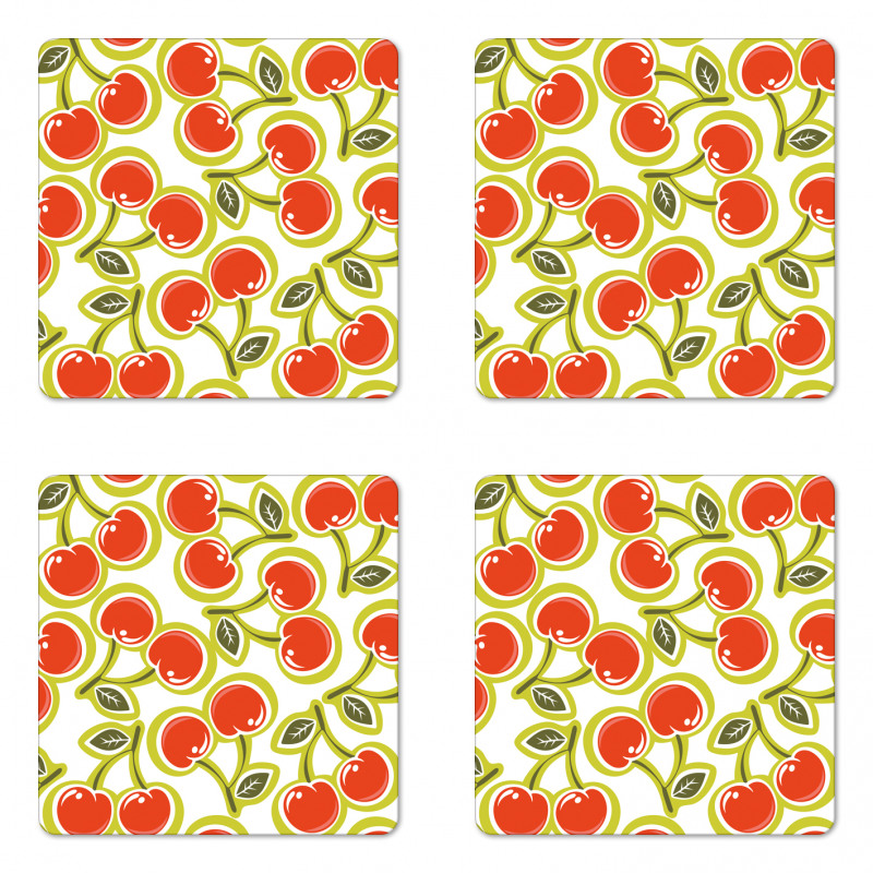 Cherry and Leaves Pattern Coaster Set Of Four