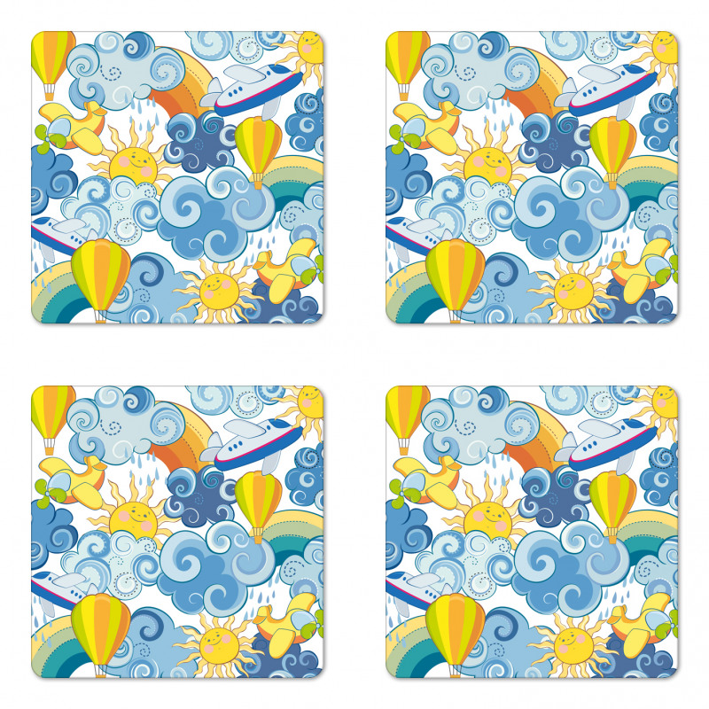 Sun Airplanes and Balloons Coaster Set Of Four