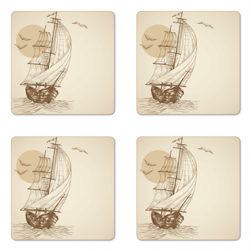 Sailing Ship Birds Sun Coaster Set Of Four