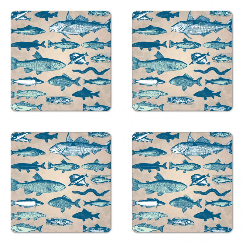 Vintage Seafood Composition Coaster Set Of Four