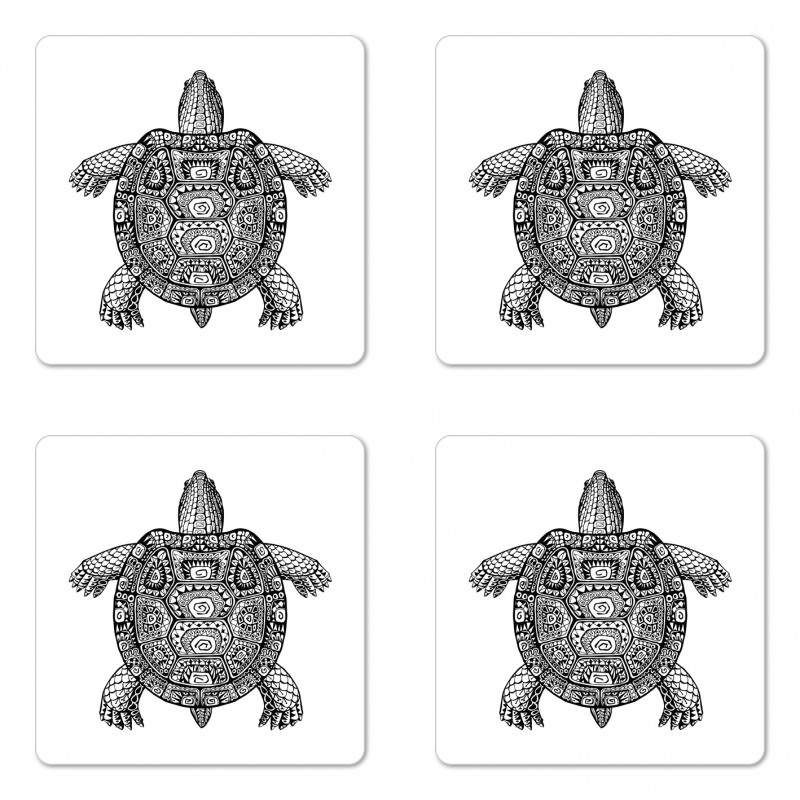 Tribal Art on Tortoise Coaster Set Of Four