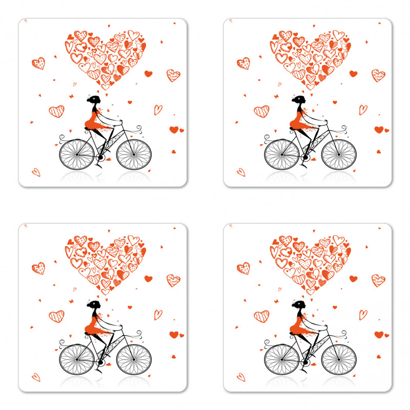 Romantic Cyclist Girl Coaster Set Of Four