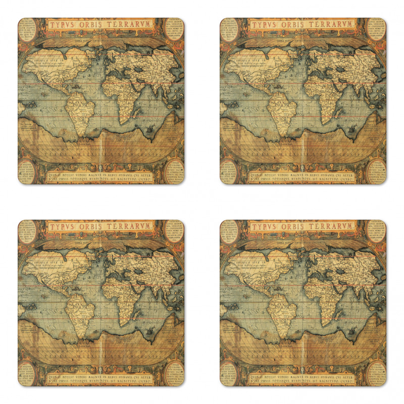 Vintage Atlas Old Chart Coaster Set Of Four