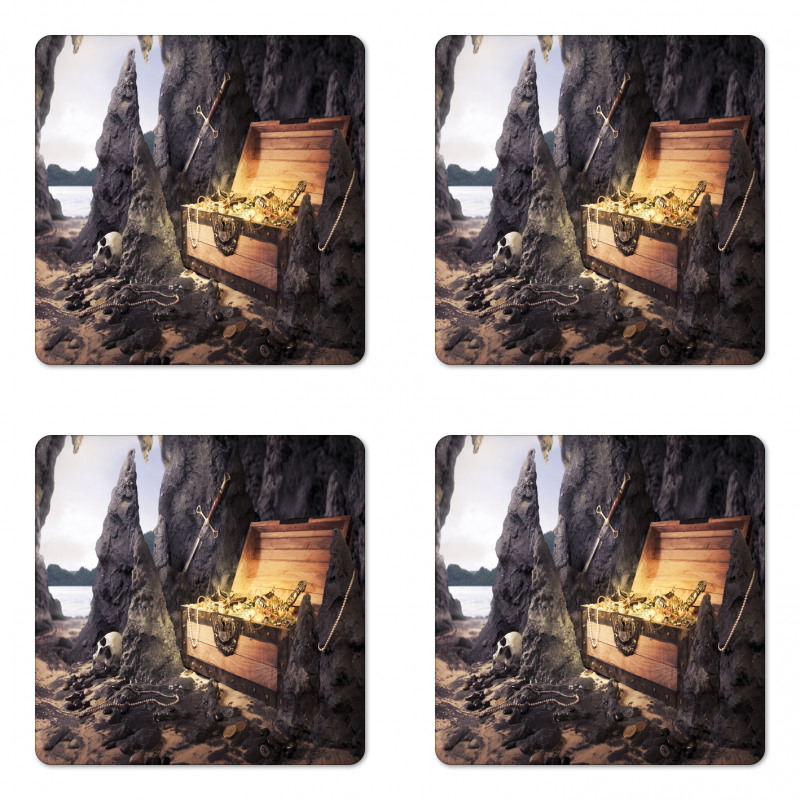 Treasure Chest in Cave Coaster Set Of Four