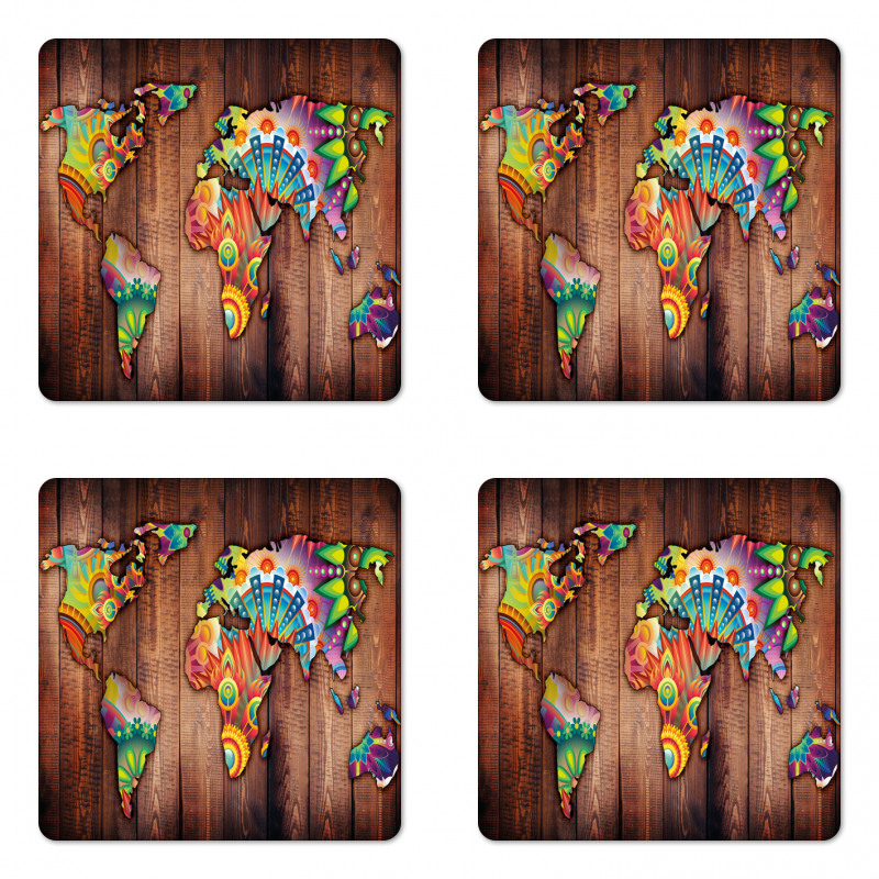 Map on Plank Coaster Set Of Four