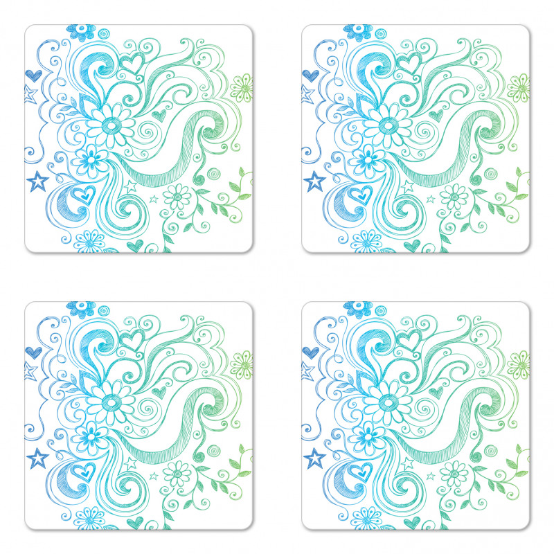 Ombre Sketchy Floral Coaster Set Of Four