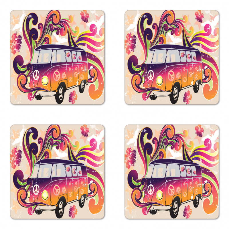 Peace Van Funny Coaster Set Of Four