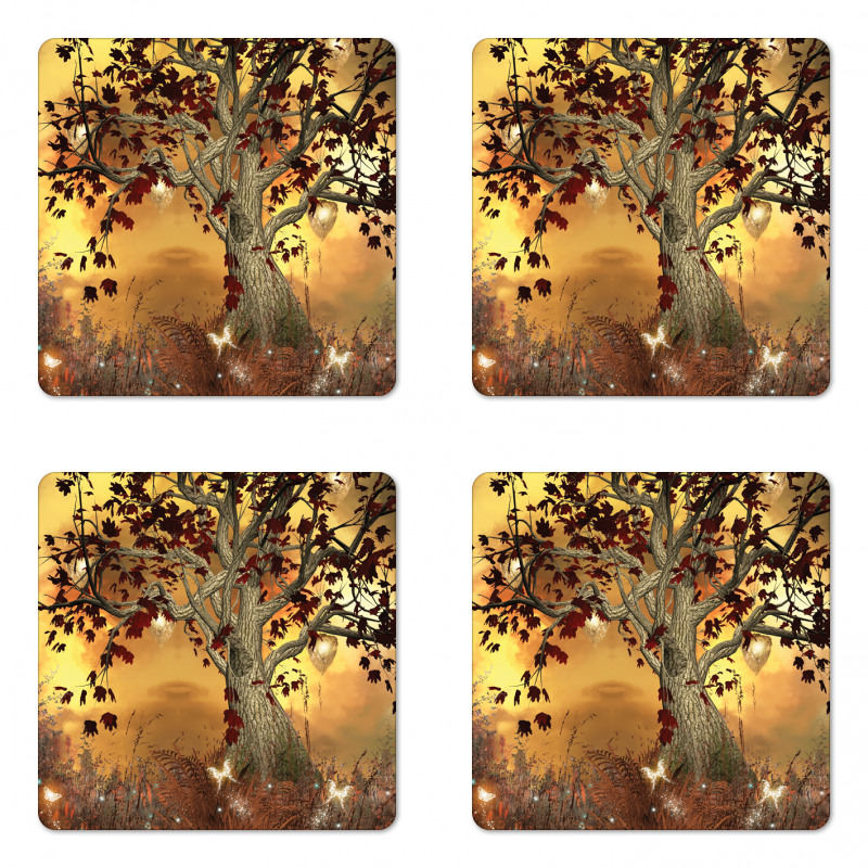 Tree Earthy Color Tones Coaster Set Of Four