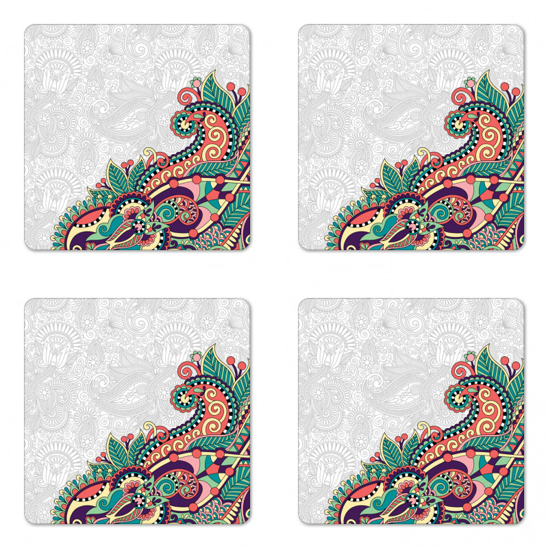 Floral Tribal Paisley Coaster Set Of Four