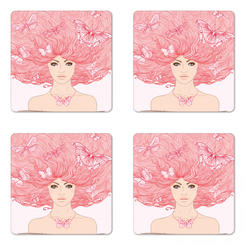 Girl Butterflies Sketch Coaster Set Of Four