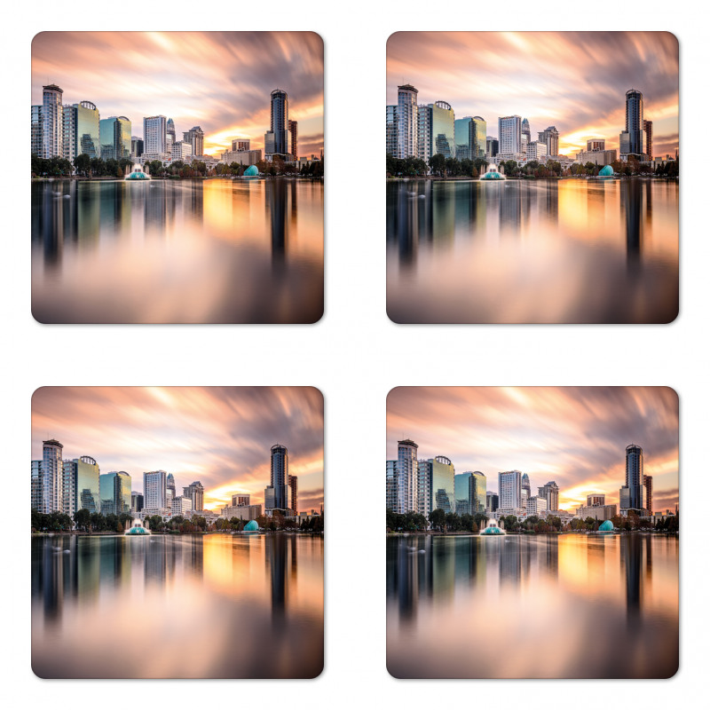 Downtown City Skyline Coaster Set Of Four