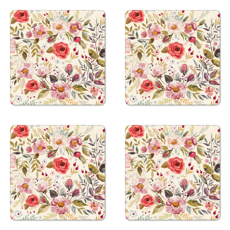 Abstract Flowers Roses Coaster Set Of Four