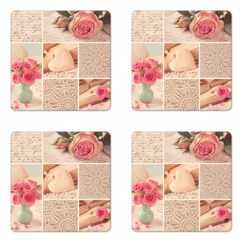 Old Roses Lace Flowers Coaster Set Of Four