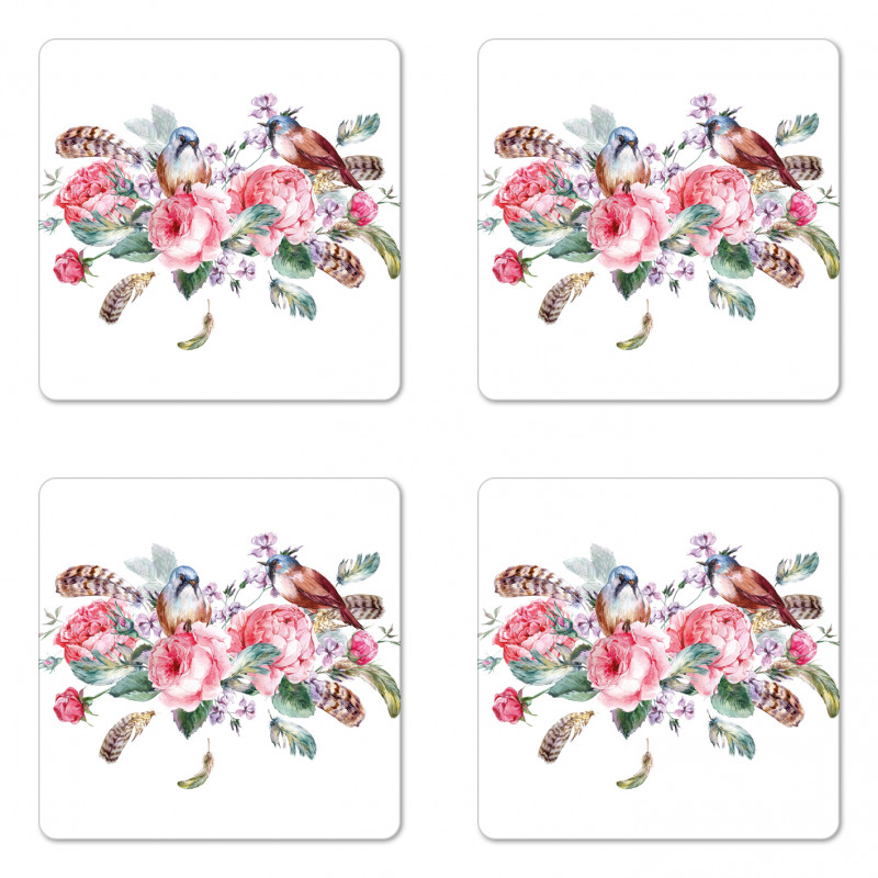 Vintage Roses Birds Coaster Set Of Four