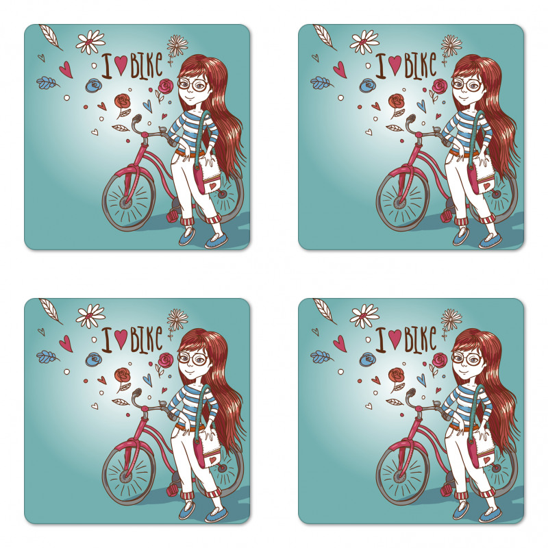 Girl with Bike Coaster Set Of Four