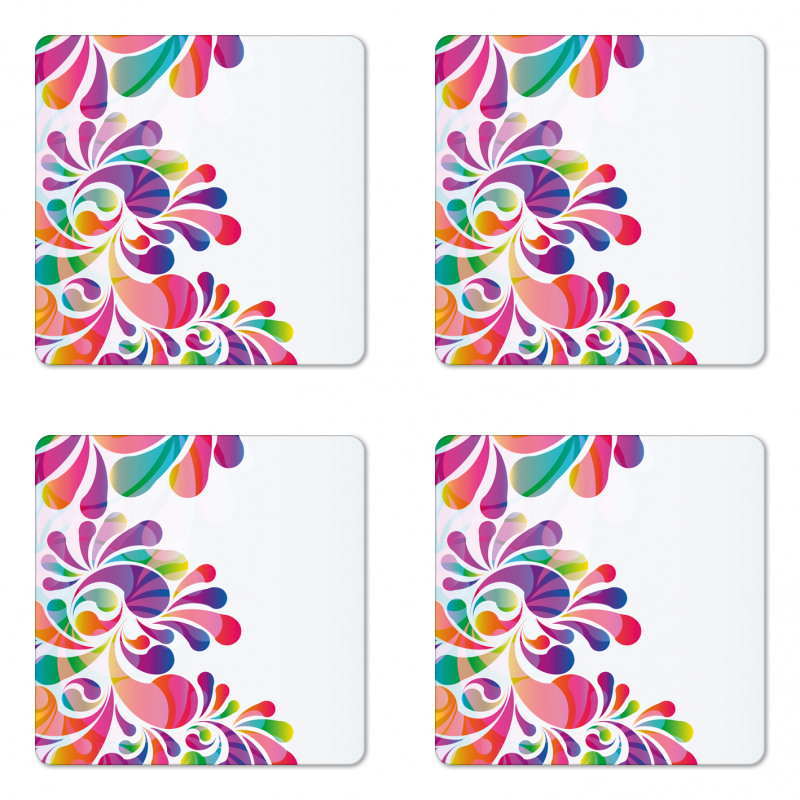 Curvy Floral Design Coaster Set Of Four