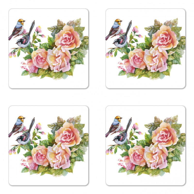 Wild Exotic Birds Roses Coaster Set Of Four