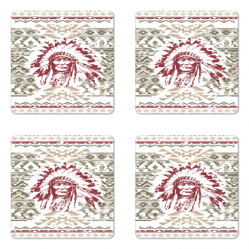 Vintage Portrait Grunge Design Coaster Set Of Four