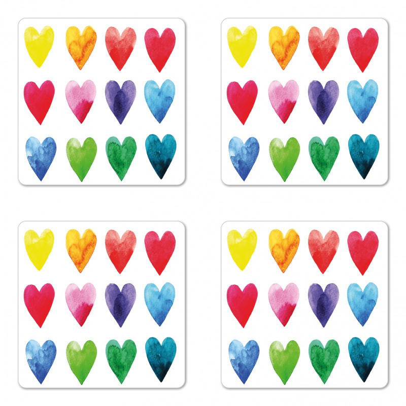 Rainbow Colors Hearts Coaster Set Of Four