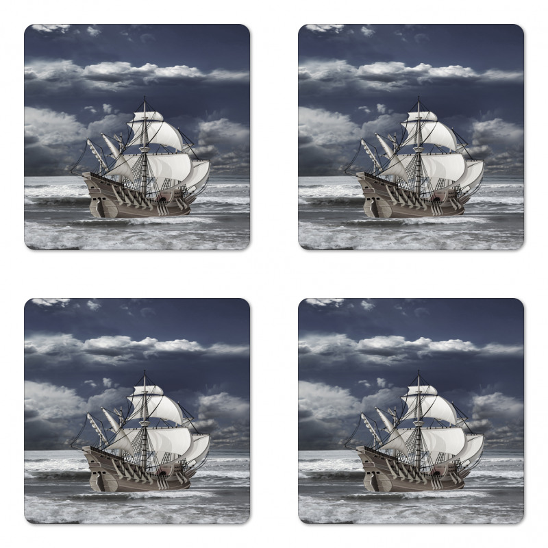 Caribbean Pirates Ship Coaster Set Of Four